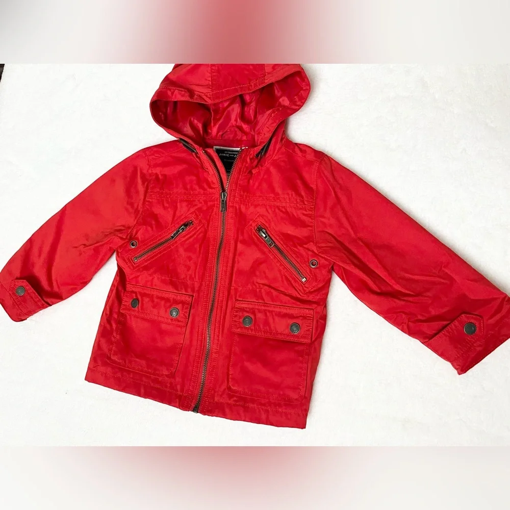 2T Unisex Janie and Jack Red Hooded Jacket with Zipper Pockets